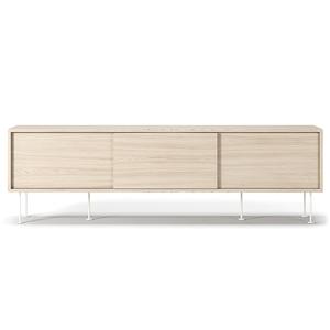 Mueble de TV Decotique Vogue con Patas, 180 Cm, Roble Pigmentado Blanco/ Blanco