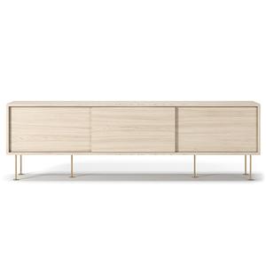 Mueble de TV Decotique Vogue con Patas de 180 Cm, Roble Pigmentado en Blanco/ Latón