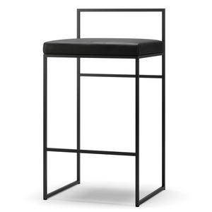 Taburete de Bar con Respaldo de 80 Cm, Negro y Piel Negro.