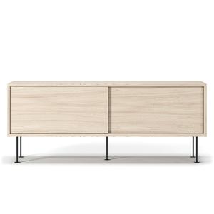 Mueble de TV Decotique Vogue con patas, 136 cm, roble pigmentado en blanco/ Negro