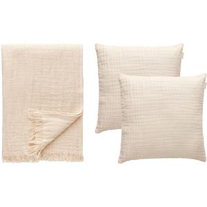 Conjunto de cojín y cuadros escoceses arrugados Decotique en Beige