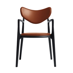 Silla de Comedor de Salón Ro Collection Tapizada en Haya Lacada en Negro/piel Calvados