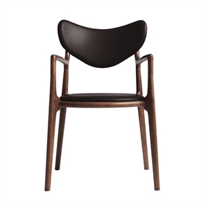 Silla de Comedor de Salón Ro Collection Tapizada en Haya/ Nuez/cuero Marrón Oscuro