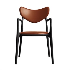 Silla de Comedor de Salón Ro Collection Tapizada en Roble Lacado Negro/piel Calvados