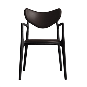 Silla de Comedor de Salón Ro Collection Tapizada en Roble Lacado Negro/cuero Marrón Oscuro