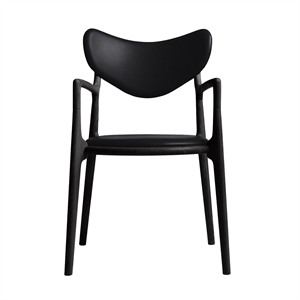 Silla de Comedor de Salón Ro Collection Tapizada en Roble Lacado Negro/cuero Negro