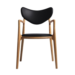 Silla de Comedor de Salón Ro Collection Tapizada en Roble Aceitado/cuero Negro