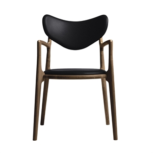 Silla de Comedor de Salón Ro Collection Tapizada en Roble Ahumado/cuero Negro