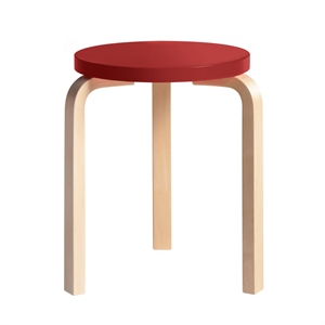 Taburete Artek 60, Color Abedul/ Rojo.