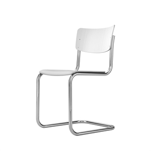 Thonet S 43 Silla de Comedor Cantilever Cromo/ Haya Esmaltada Blanco