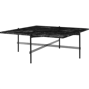 GUBI TS Mesa de Centro Cuadrada 105 x 105 cm con Base Negro y Tapa de Mármol Marquina Negro