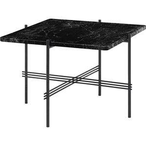 GUBI TS Mesa de Centro Cuadrada 55 x 55 cm con Base Negro y Tapa de Mármol Marquina Negro