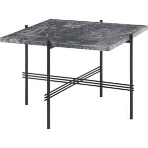 GUBI TS Mesa de Centro Cuadrada 55 x 55 cm con Base Negro y Tapa de Mármol Emperador Gris