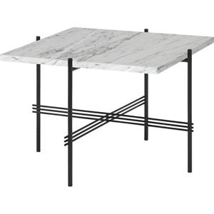 GUBI TS Mesa de Centro Cuadrada 55 x 55 cm con Base Negro y Tapa de Mármol de Carrara Blanco