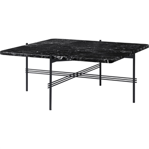 GUBI TS Mesa de Centro Cuadrada 80 x 80 cm con Base Negro y Tapa de Mármol Marquina Negro