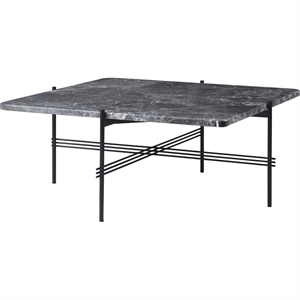 GUBI TS Mesa de Centro Cuadrada 80 x 80 cm con Base Negro y Tapa de Mármol Emperador Gris