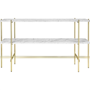 Gubi TS Mesa Consola H72 cm con 2 Estantes Latón/ Mármol de Carrara Blanco