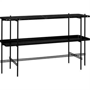 GUBI TS Mesa Consola H72 cm con 2 Estantes y Bandeja Mármol Negro/ Negro Marquina