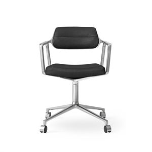 Silla Giratoria Vipp 453 con Ruedas , Aluminio y Cuero Negro
