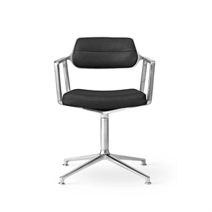 Silla Giratoria Vipp 453 con Deslizadores de Suelo , Aluminio y Cuero Negro
