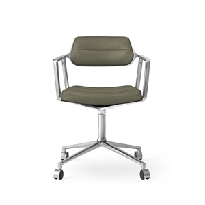 Silla Giratoria Vipp 453 con Ruedas , Aluminio y Cuero Verde Bosco
