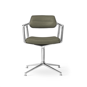 Silla Giratoria Vipp 453 con Deslizadores de Suelo , Aluminio y Cuero Verde Bosco