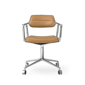 Silla Giratoria Vipp 453 con Ruedas , Aluminio y Cuero Color Arena