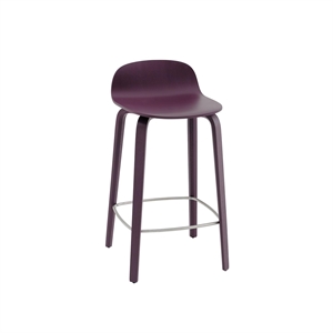 Taburete de Bar Muuto Visu con Base de Madera H65, Color Ciruela Oscuro