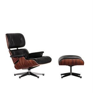 Sillón Vitra Eames Santos Palisander/ Cuero Negro Con Otomana